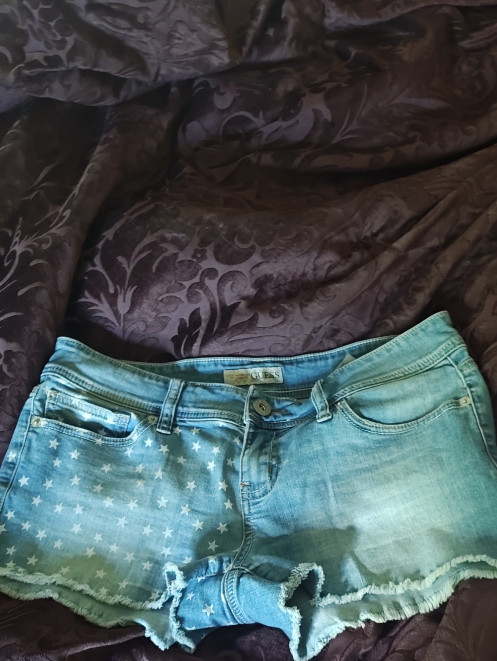 Guess Light Blue Star Print Denim Shorts